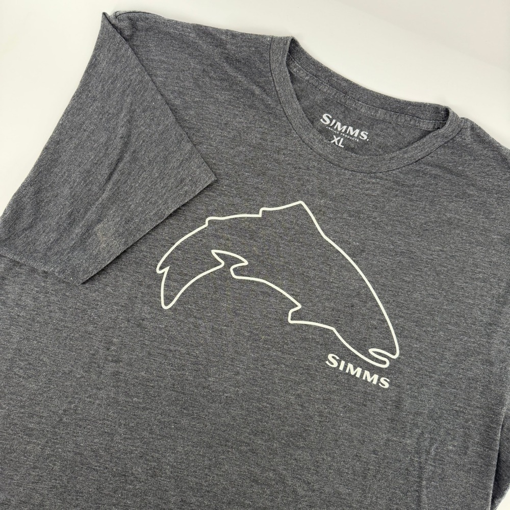 Simms Fishing Products T-Shirt Mens XL Charcoal Grey Graphic Fish Outline Tee